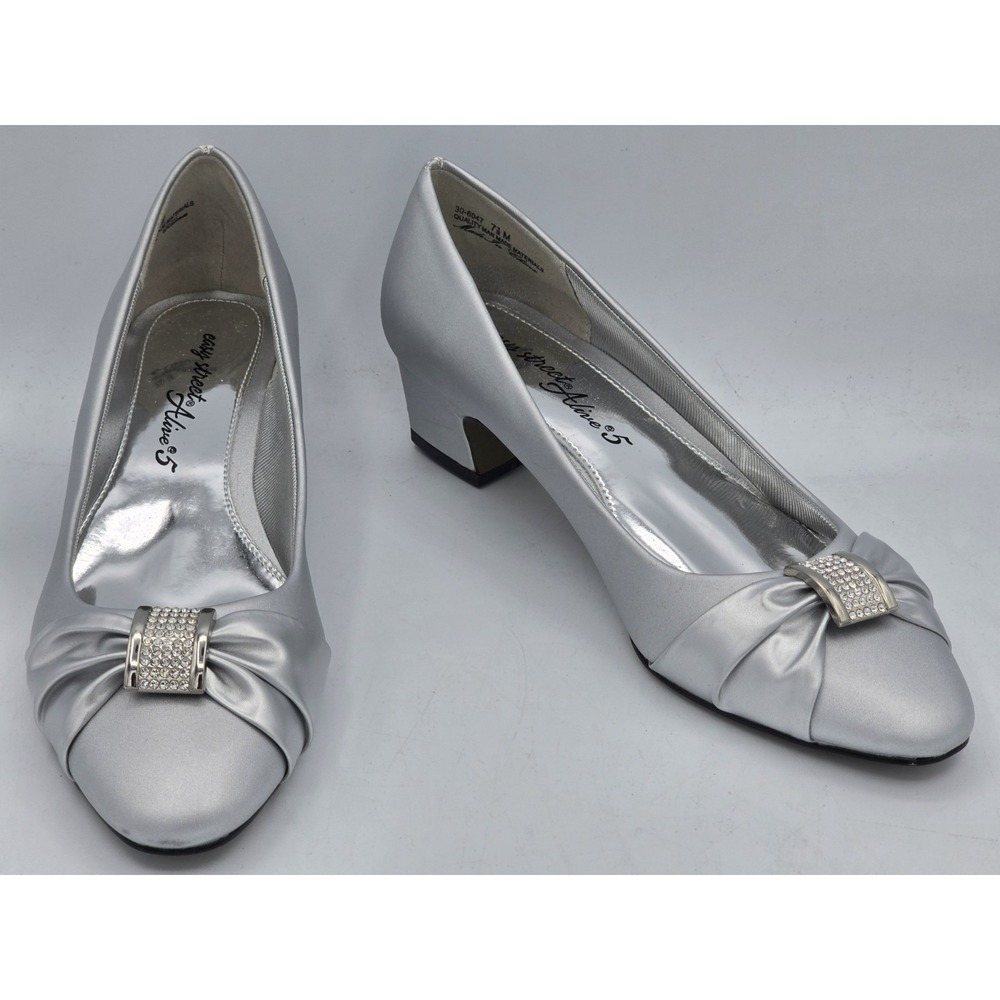 EASY STREET ALIVE 5 Womens Silver Strap Eloise Almond Slip On Pump Shoe 7.5 M